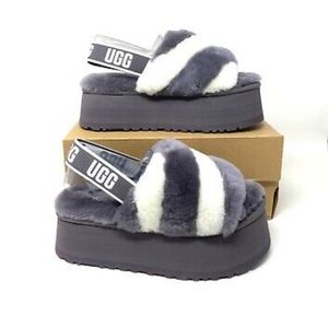 UGG Disco Stripe Slide Violet Grey White Slippers Sandal Women Size 7